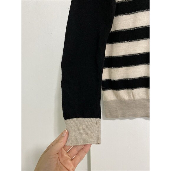 Banana Republic Sweater Womens Size L Italian Merino Wool Beige Black Stirped - Picture 5 of 12